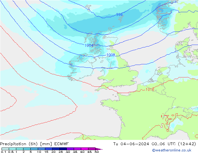 Precipitazione (6h) ECMWF mar 04.06.2024 06 UTC