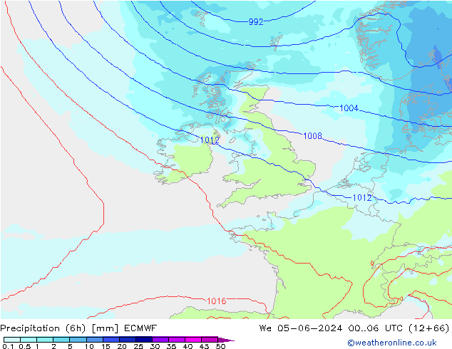 Precipitation (6h) ECMWF We 05.06.2024 06 UTC