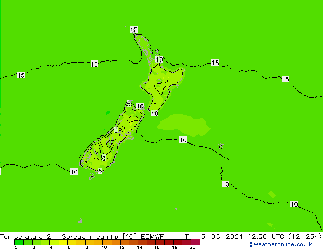 Temperature 2m Spread ECMWF Th 13.06.2024 12 UTC