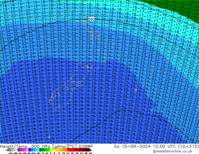 Height/Temp. 500 hPa ECMWF so. 15.06.2024 12 UTC