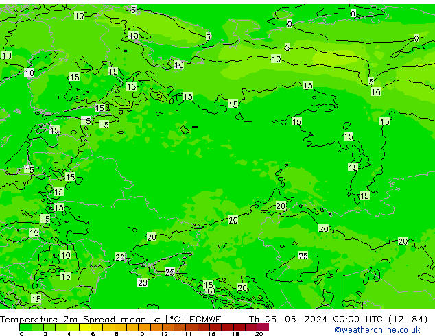 Temperatuurkaart Spread ECMWF do 06.06.2024 00 UTC