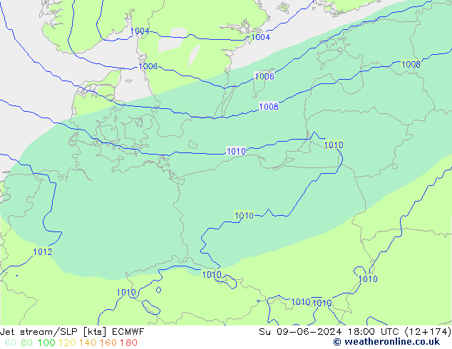 джет/приземное давление ECMWF Вс 09.06.2024 18 UTC