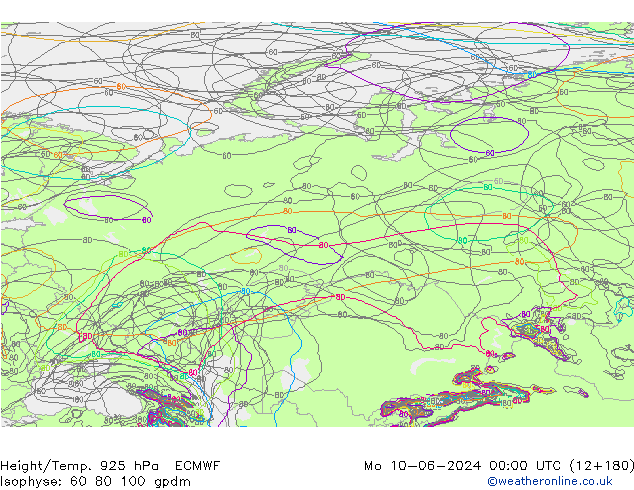 Height/Temp. 925 hPa ECMWF Mo 10.06.2024 00 UTC