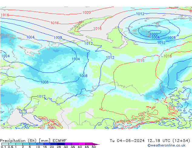 Precipitation (6h) ECMWF Út 04.06.2024 18 UTC