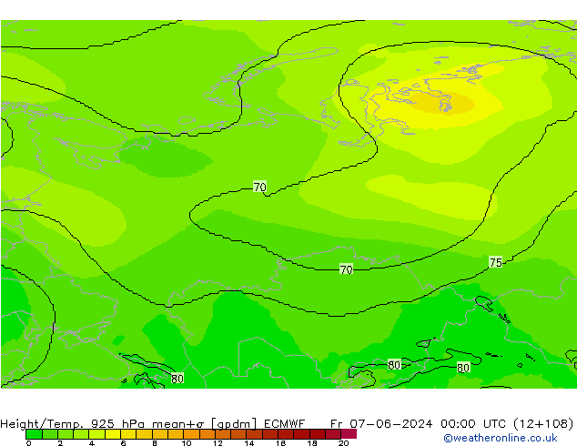Hoogte/Temp. 925 hPa ECMWF vr 07.06.2024 00 UTC