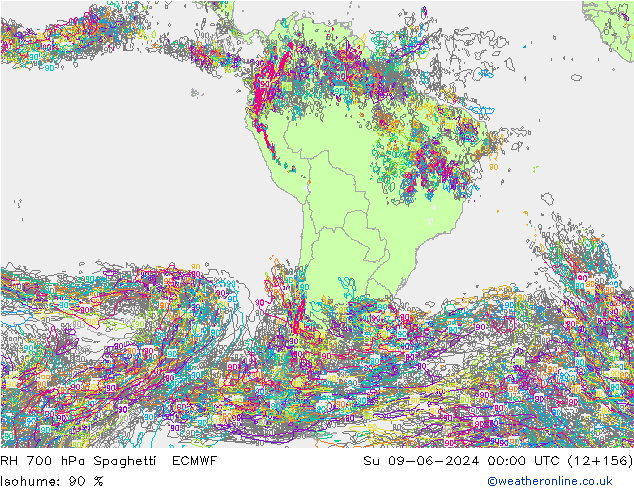 RH 700 hPa Spaghetti ECMWF Su 09.06.2024 00 UTC