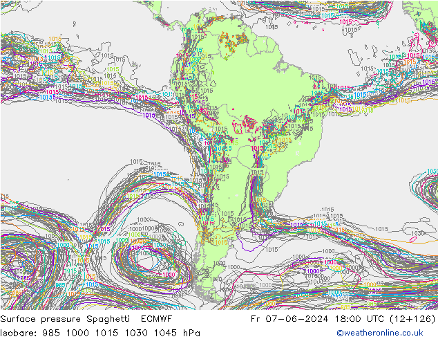 Atmosférický tlak Spaghetti ECMWF Pá 07.06.2024 18 UTC
