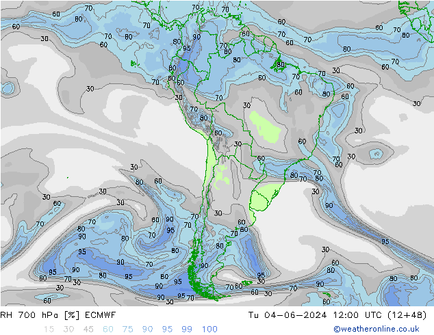 RH 700 hPa ECMWF Tu 04.06.2024 12 UTC