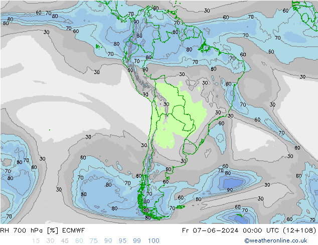 RH 700 hPa ECMWF Fr 07.06.2024 00 UTC