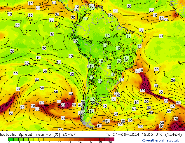 Isotachs Spread ECMWF Út 04.06.2024 18 UTC