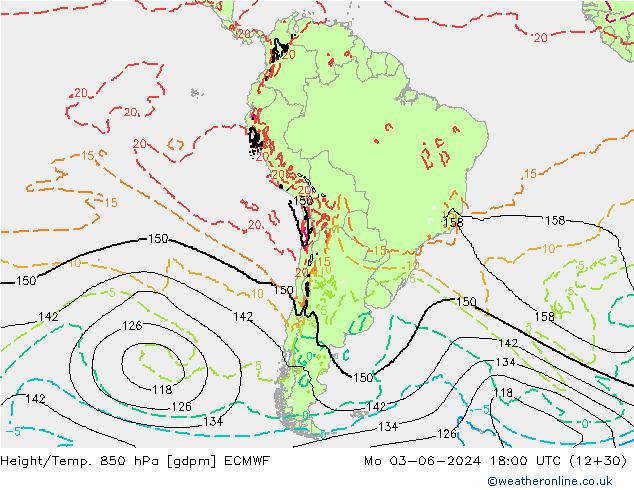 Height/Temp. 850 hPa ECMWF Mo 03.06.2024 18 UTC