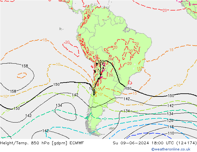 Géop./Temp. 850 hPa ECMWF dim 09.06.2024 18 UTC