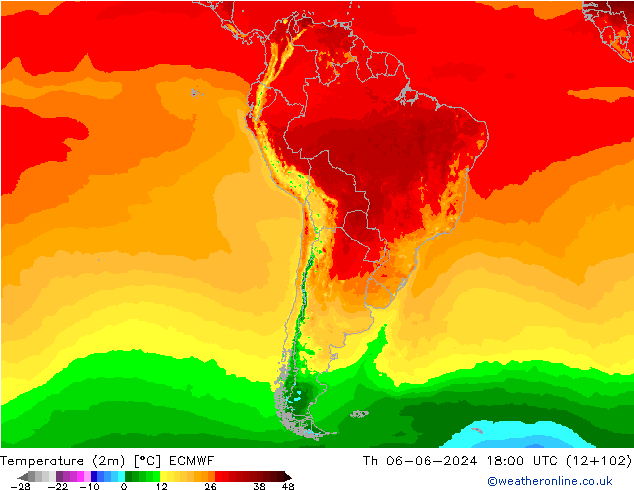 Temperature (2m) ECMWF Th 06.06.2024 18 UTC