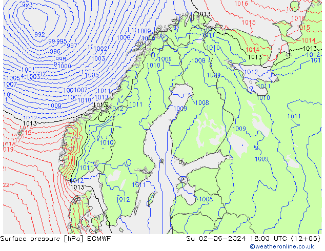 Surface pressure ECMWF Su 02.06.2024 18 UTC