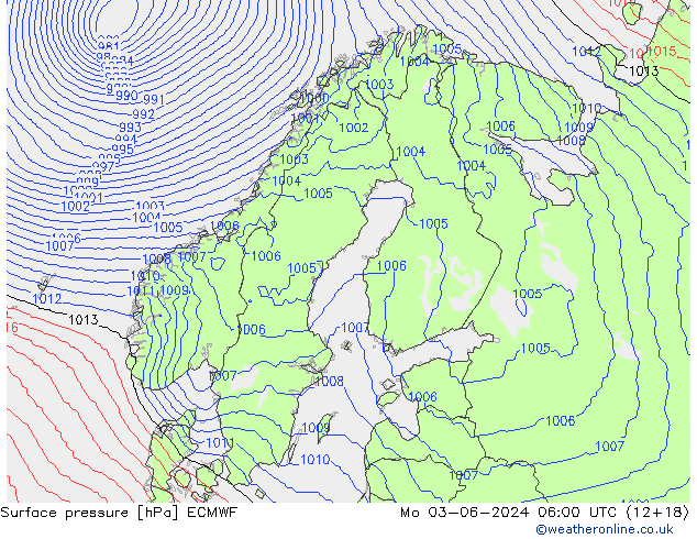 Surface pressure ECMWF Mo 03.06.2024 06 UTC