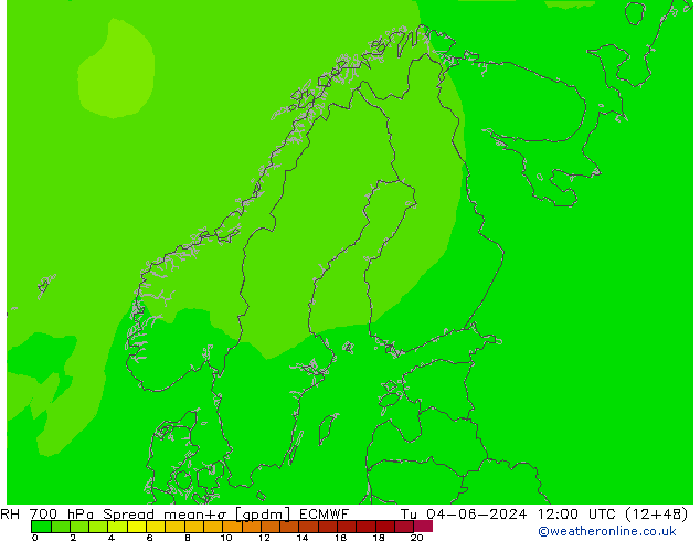 RH 700 hPa Spread ECMWF mar 04.06.2024 12 UTC