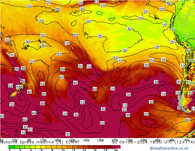 Izotacha Spread ECMWF nie. 09.06.2024 18 UTC