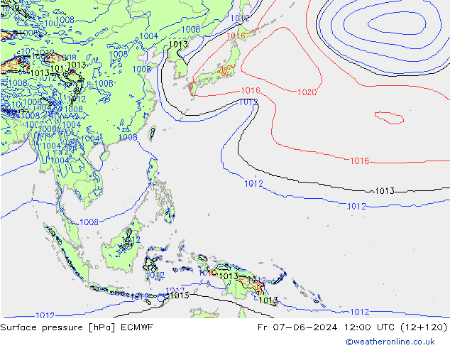 Atmosférický tlak ECMWF Pá 07.06.2024 12 UTC