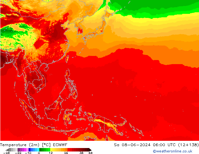Temperatuurkaart (2m) ECMWF za 08.06.2024 06 UTC