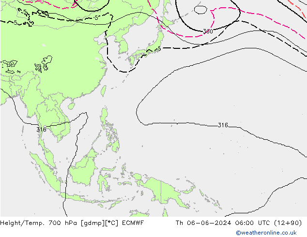 Height/Temp. 700 hPa ECMWF Čt 06.06.2024 06 UTC