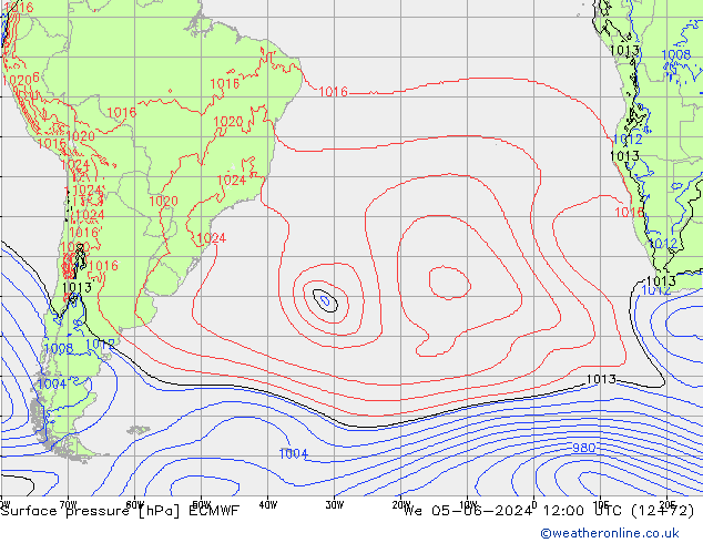 Surface pressure ECMWF We 05.06.2024 12 UTC