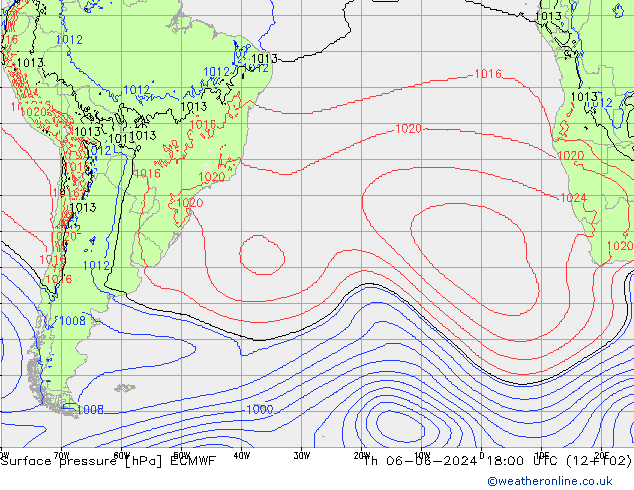 Presión superficial ECMWF jue 06.06.2024 18 UTC