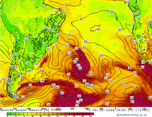 Isotachs Spread ECMWF Th 06.06.2024 06 UTC