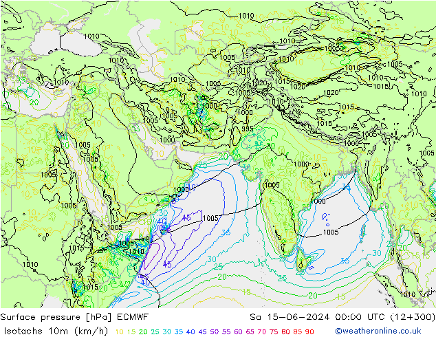 Isotachs (kph) ECMWF  15.06.2024 00 UTC