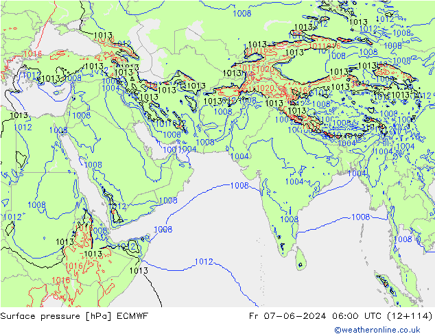 Pressione al suolo ECMWF ven 07.06.2024 06 UTC