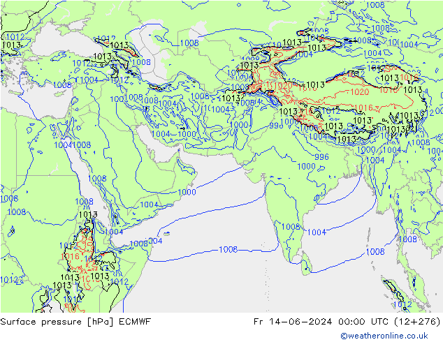 Presión superficial ECMWF vie 14.06.2024 00 UTC
