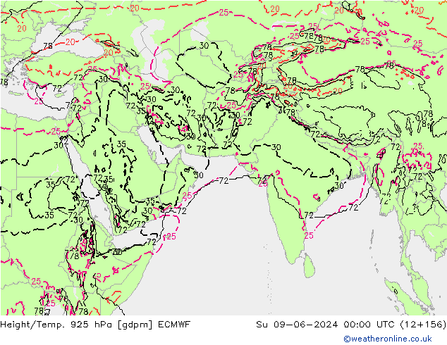 Height/Temp. 925 hPa ECMWF Su 09.06.2024 00 UTC