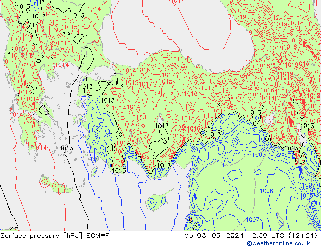 Surface pressure ECMWF Mo 03.06.2024 12 UTC