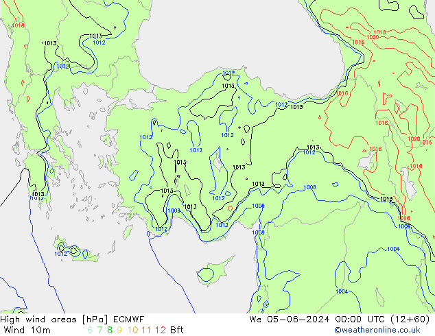 yüksek rüzgarlı alanlar ECMWF Çar 05.06.2024 00 UTC