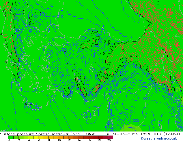 Luchtdruk op zeeniveau Spread ECMWF di 04.06.2024 18 UTC