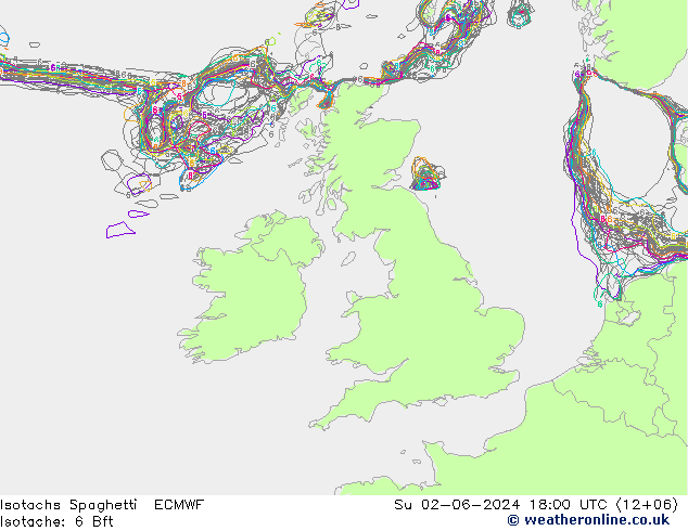 Eşrüzgar Hızları Spaghetti ECMWF Paz 02.06.2024 18 UTC