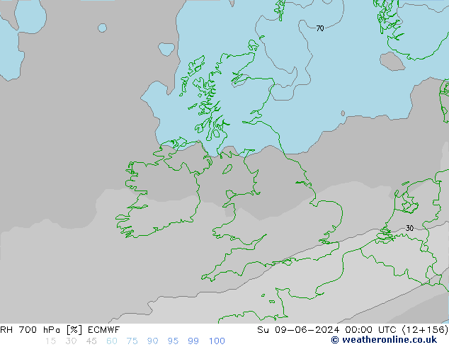 RH 700 hPa ECMWF Su 09.06.2024 00 UTC