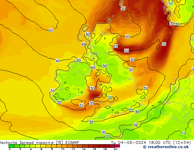 Isotaca Spread ECMWF mar 04.06.2024 18 UTC