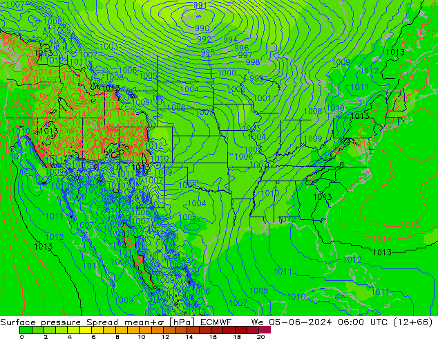 pressão do solo Spread ECMWF Qua 05.06.2024 06 UTC