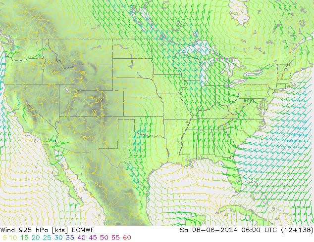 Vento 925 hPa ECMWF Sáb 08.06.2024 06 UTC