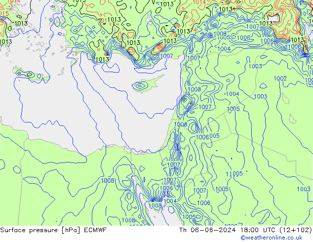 Presión superficial ECMWF jue 06.06.2024 18 UTC