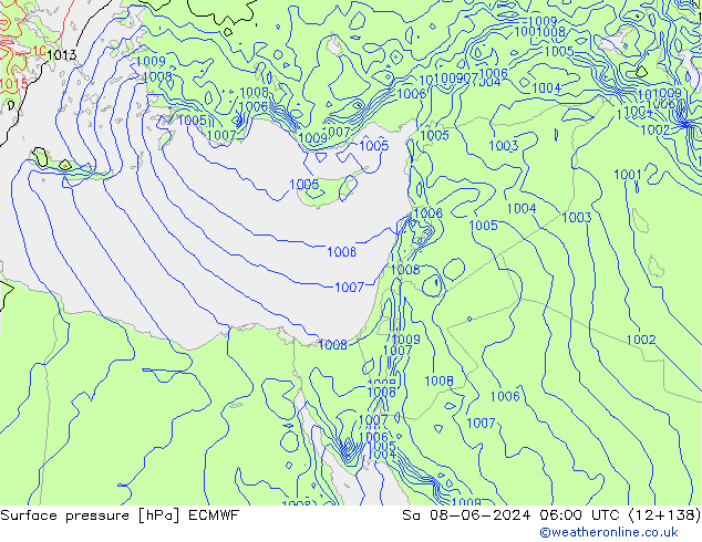 Surface pressure ECMWF Sa 08.06.2024 06 UTC