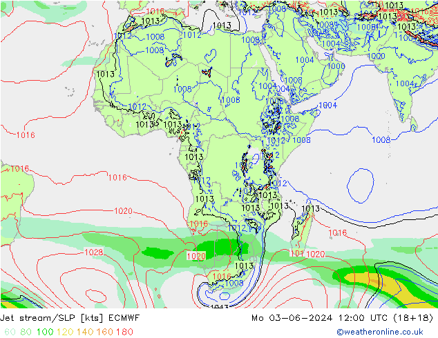 Jet stream/SLP ECMWF Mo 03.06.2024 12 UTC