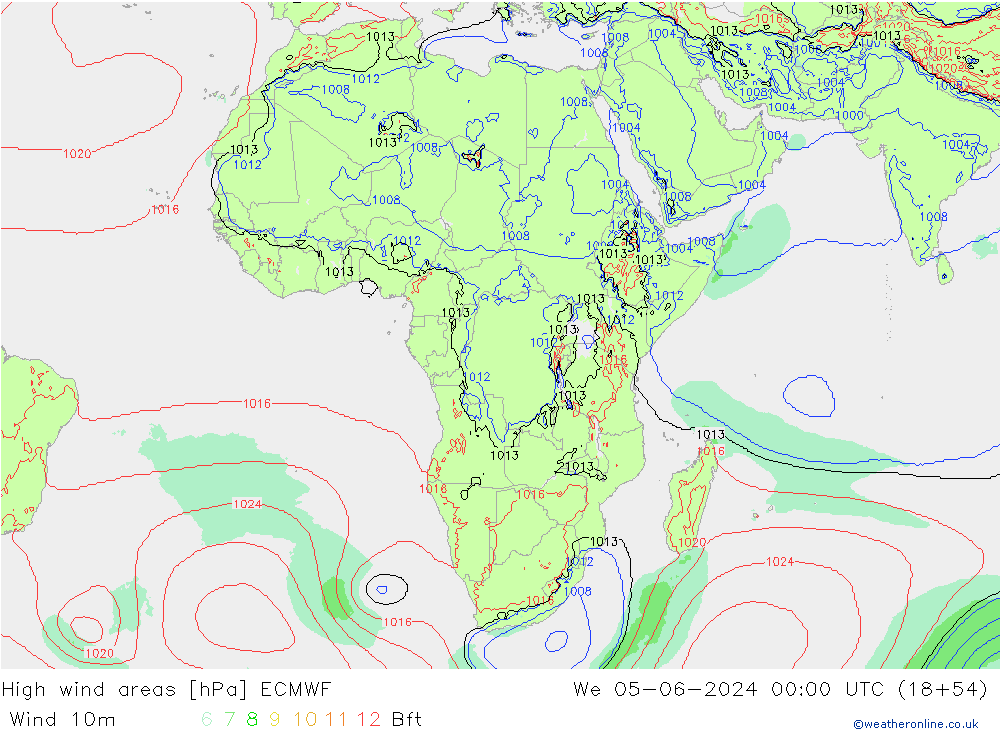 High wind areas ECMWF mer 05.06.2024 00 UTC