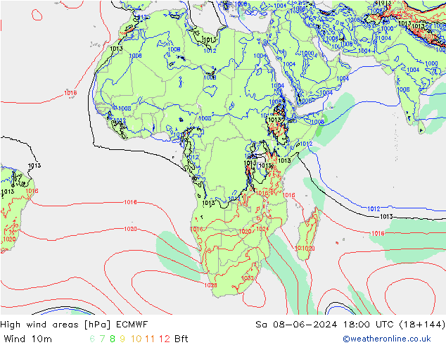 High wind areas ECMWF  08.06.2024 18 UTC