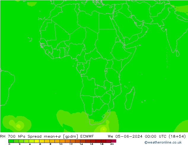 RH 700 hPa Spread ECMWF śro. 05.06.2024 00 UTC