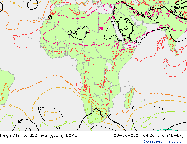 Height/Temp. 850 hPa ECMWF Čt 06.06.2024 06 UTC