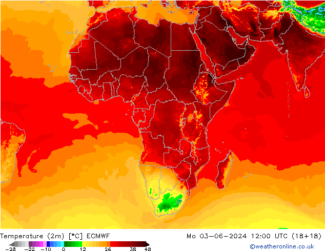 Temperatura (2m) ECMWF lun 03.06.2024 12 UTC