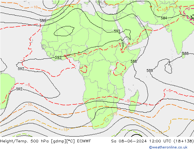 Height/Temp. 500 hPa ECMWF sab 08.06.2024 12 UTC