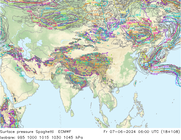 приземное давление Spaghetti ECMWF пт 07.06.2024 06 UTC
