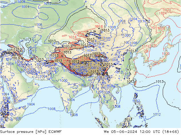 Presión superficial ECMWF mié 05.06.2024 12 UTC